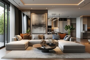 Interior design of modern apartment. Interior mockup, 3d render