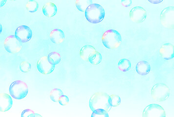 背景素材_水彩_シャボン玉_空
