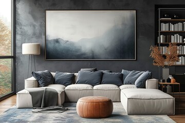 mock up poster in elegant living room in stylish apartment.