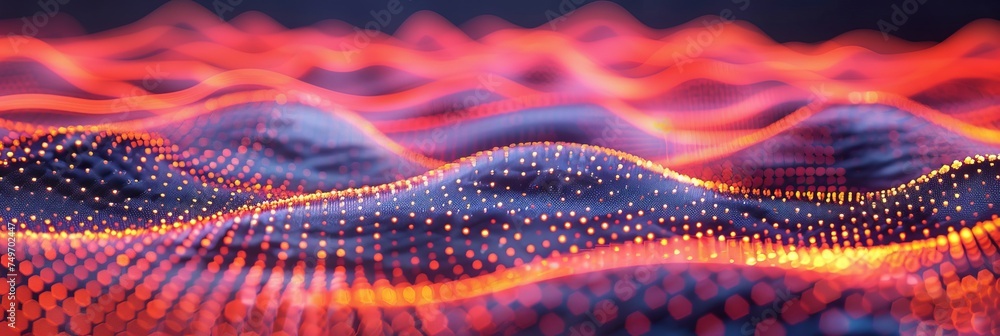 Poster captivating futuristic dark abstract design background with magical waves and bokeh effects.