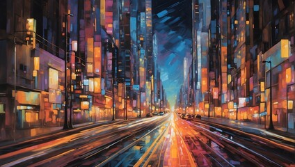 Fototapeta na wymiar The vibrant energy of a city at night, depicted through the blurred motion of highway lights, creating an abstract and colorful tapestry of urban life Generative AI