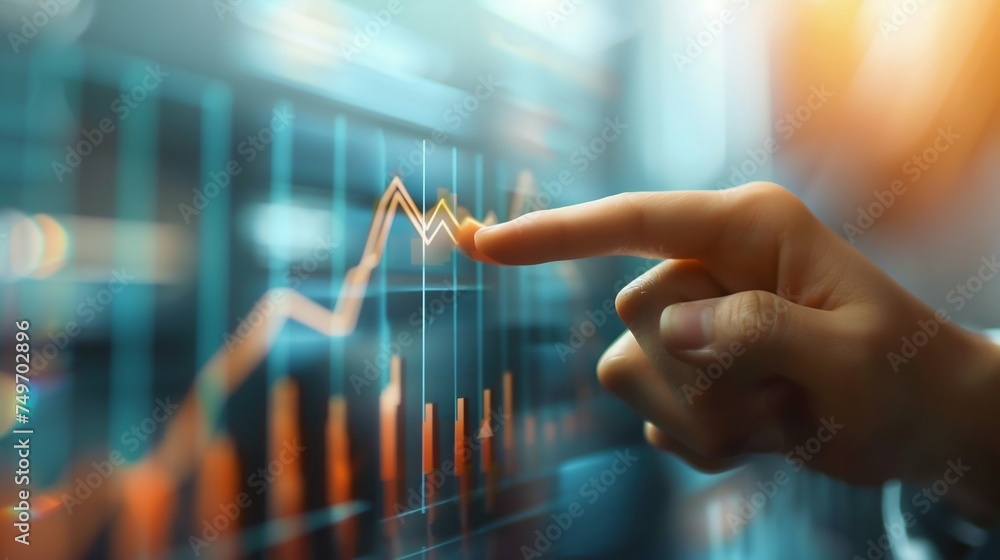 Poster analyzing financial growth trends with digital data visualization. generative ai
