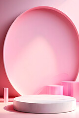the cylindrical stage for cosmetic product presentation with a pink background
