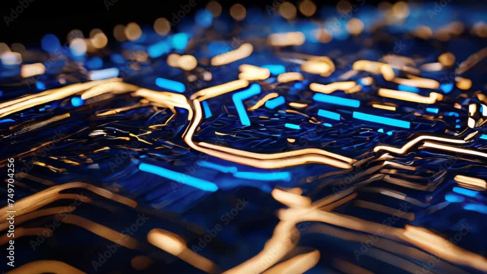 Poster close-up of an electronic circuit board featuring computer technology and network connections