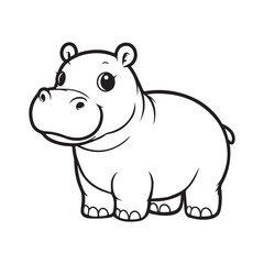 Line art of hippopotamus cartoon vector