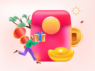 Fototapeta premium New year festive auspicious creative scene character illustration poster 