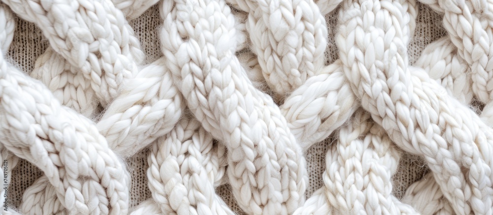 Aufkleber a close-up view showcasing the intricate details of a white knitted material on a cotton fabric canv