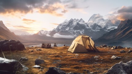 Photo Mountain camping scene - obrazy, fototapety, plakaty