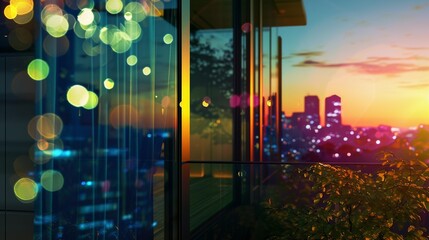 大都会の家と美しい夕方の眺めの抽象的イメージ
