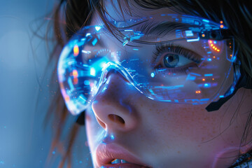 Futuristic Woman Wearing Digital Visor, Portrait