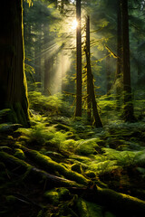 Enthralling Wilderness: Sun-Kissed Canopy Over Dense Green Forest