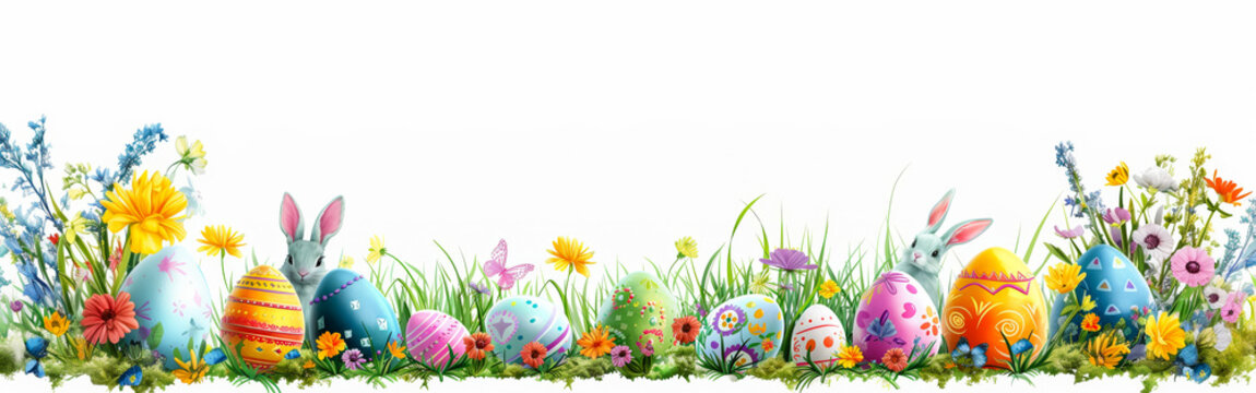 Easter Bunny Eggs Cute Rabbit Isolated White Background Header Banner