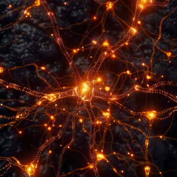 A digital representation of a neural network with glowing connections and nodes