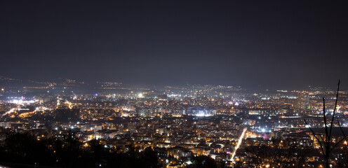 Night city scape at top view point of Skopje, North Macedonia