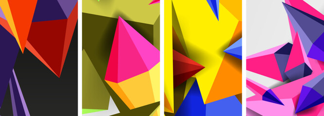 Triangle abstract concepts poster set with geometric minimal designs
