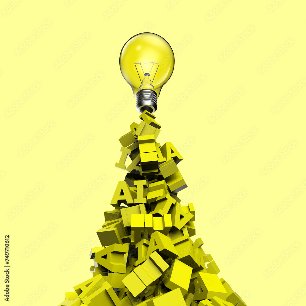 Poster artificial intelligence for creativity with idea lightbulb on ai alphabets