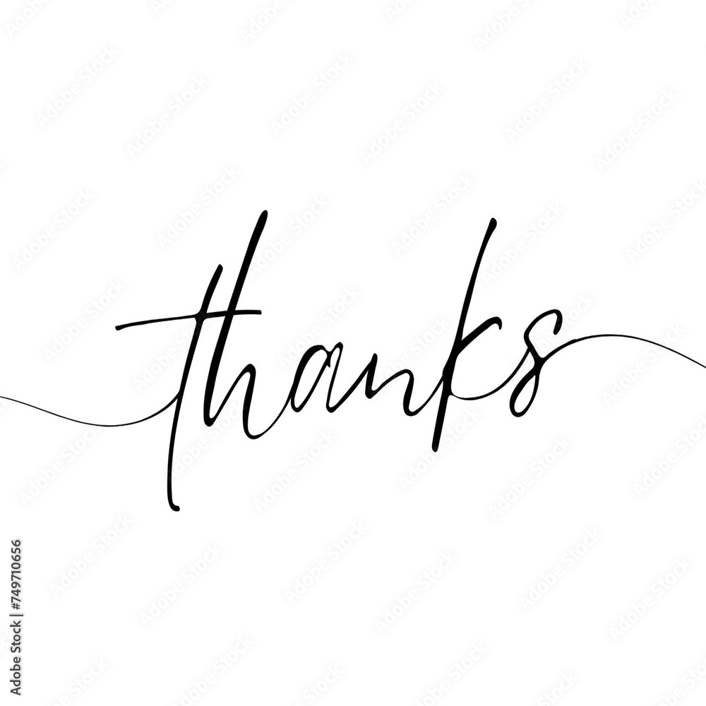 Wall mural handwriting black thank you! text on white background.