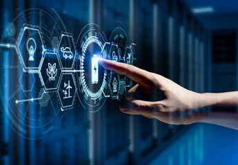 Smart energy storage with engineer work with graphic display