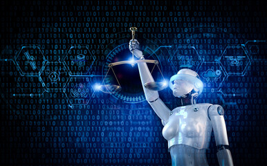 Robotic lady of justice hand hold law scale