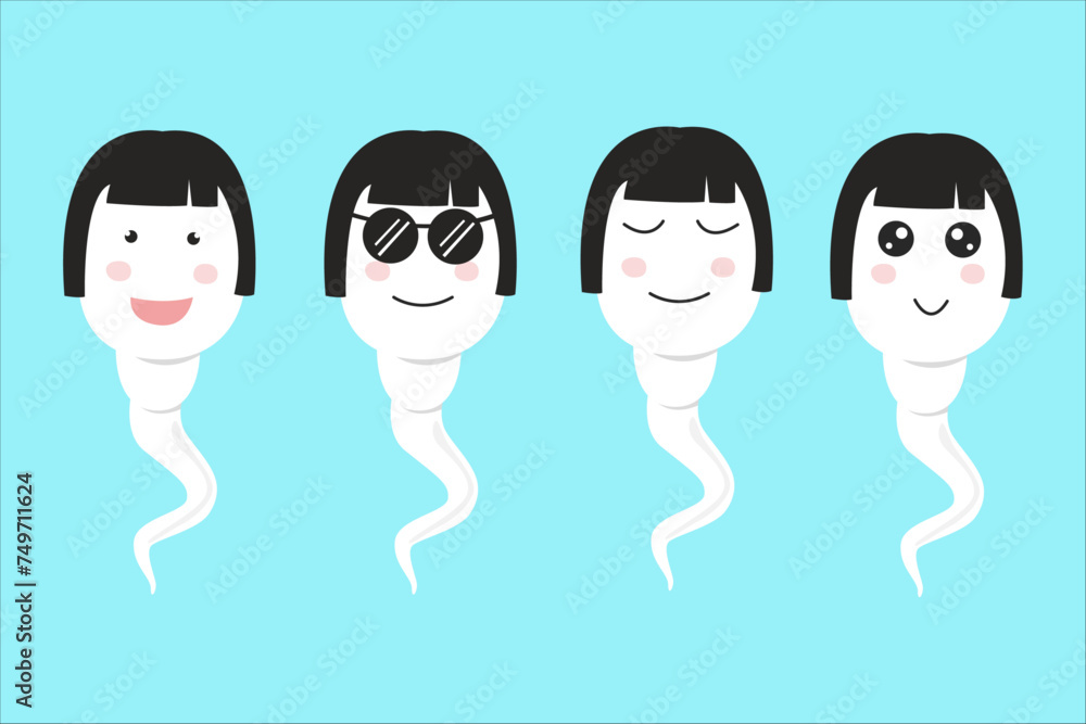 Poster sperm and egg character. human sperm and egg cute cartoon