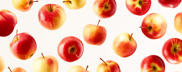 Red and Yellow Apples Floating on White Background