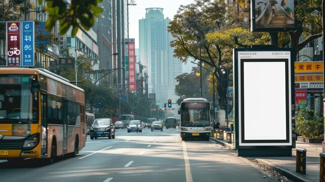 white blank advertising billboard. street mockup panel. digital lightbox poster ad banner board. bus shelter advertising