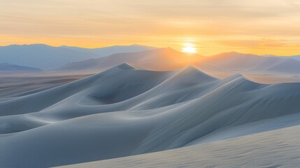 Majestic sahara desert panorama  golden sunset over rolling sand dunes in captivating view