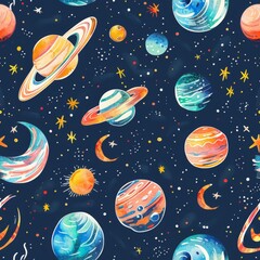 Naklejka premium Colorful Planetary Bodies and Celestial Patterns 