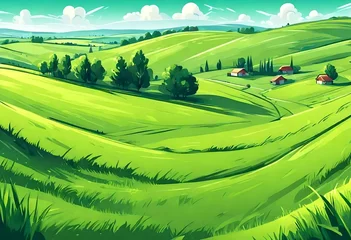 Papier Peint photo Vert-citron landscape with green grass and blue sky