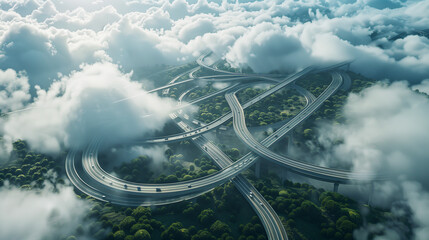  Futuristic Highway Soaring Above the Clouds