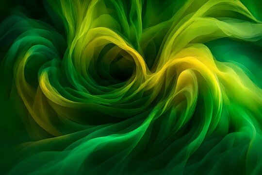 A captivating dance of color and form, a swirl of emerald green and yellowsmoke captured with precision by an HD camera, creating an enchanting composition full of mystery and allure