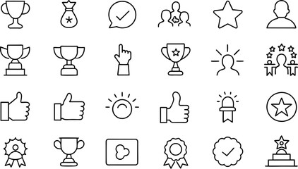 Success, award, growth, win, thumbs up, key editable stroke outline icons set 