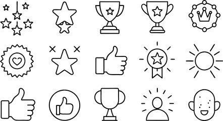 Success, award, growth, win, thumbs up, key editable stroke outline icons set 