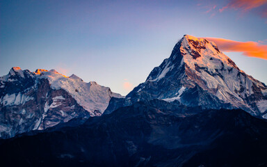 Landscape view of Mount Annapurna south  range in Nepal.
