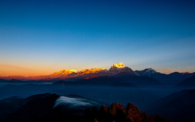 Landscape view of Mount Dhaulagiri range in Nepal.