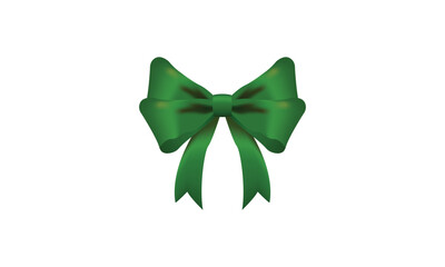 Green bow realistic shiny satin with shadow for decorate your christmas card or website vector EPS10 isolated on white background.