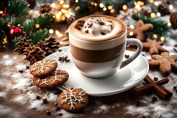 cup of coffee with christmas cookies generated by AI technology  
