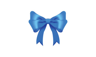 Blue bow realistic shiny satin with shadow for decorate your gift card or website vector EPS10 isolated on white background.