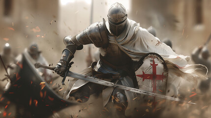 Medieval knight battle Generative AI - obrazy, fototapety, plakaty