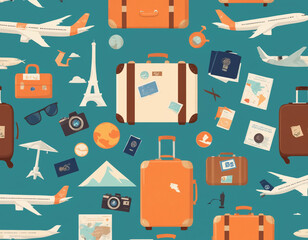 seamless background with travel icons