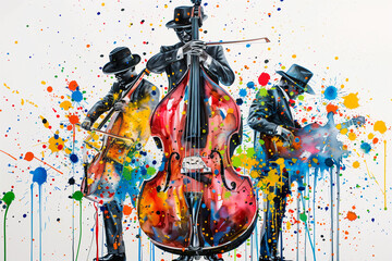 Watercolor illustration with live jazz music band. Music day, international jazz day.