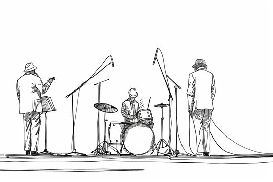 continuous line drawing of jazz music group. Music day, international jazz day.