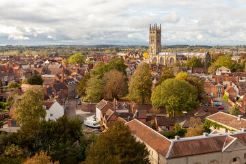View of Warwick Town from Warwick Castle Tower, Warwick, England - obrazy, fototapety, plakaty