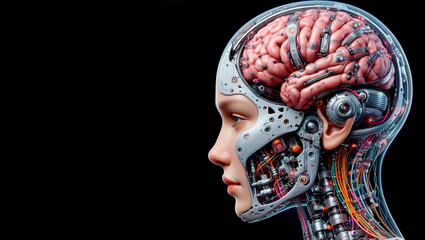 Diagrama de cerebro humano modificado en cuerpo artificial futurista - obrazy, fototapety, plakaty