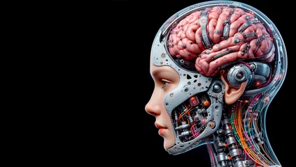 Poster Diagrama de cerebro humano modificado en cuerpo artificial futurista © Eric