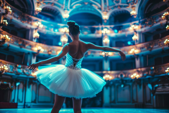  Elegant Ballerina Performing in a Majestic Theater with Opulent Chandeliers