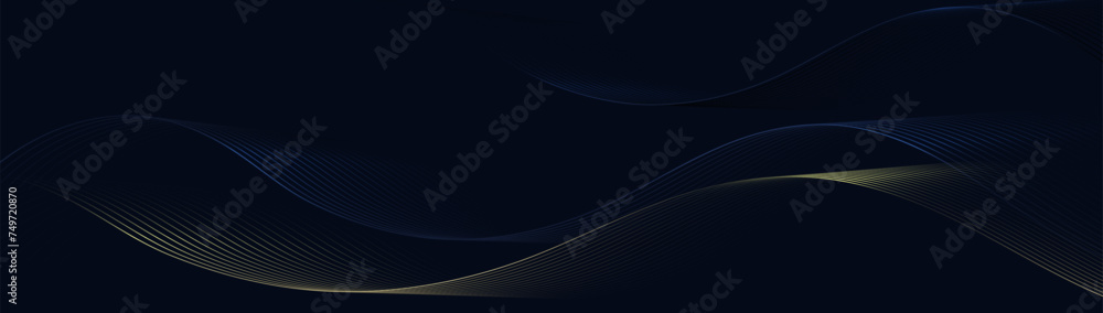 Poster abstract background with blue and gold glowing wavy lines pattern. modern luxury minimal trendy shin