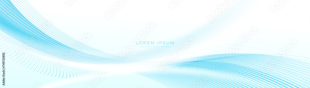 Poster Abstract white and blue wavy line connection technology background. Modern minimal trendy shiny lines pattern. Vector illustration