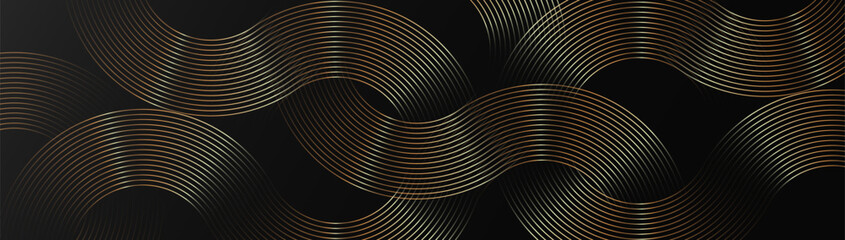 Abstract luxury background with gold glowing geometric connection lines. Modern minimal trendy shiny curve lines pattern. Vector illustration