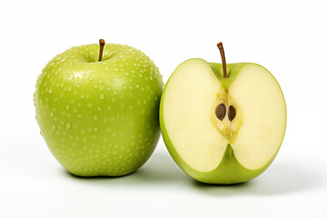 Golden delicious is a sweet and sour, juicy green apple of great taste. AI generation.